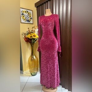 Elegant Pink Long Sleeve Party Dress